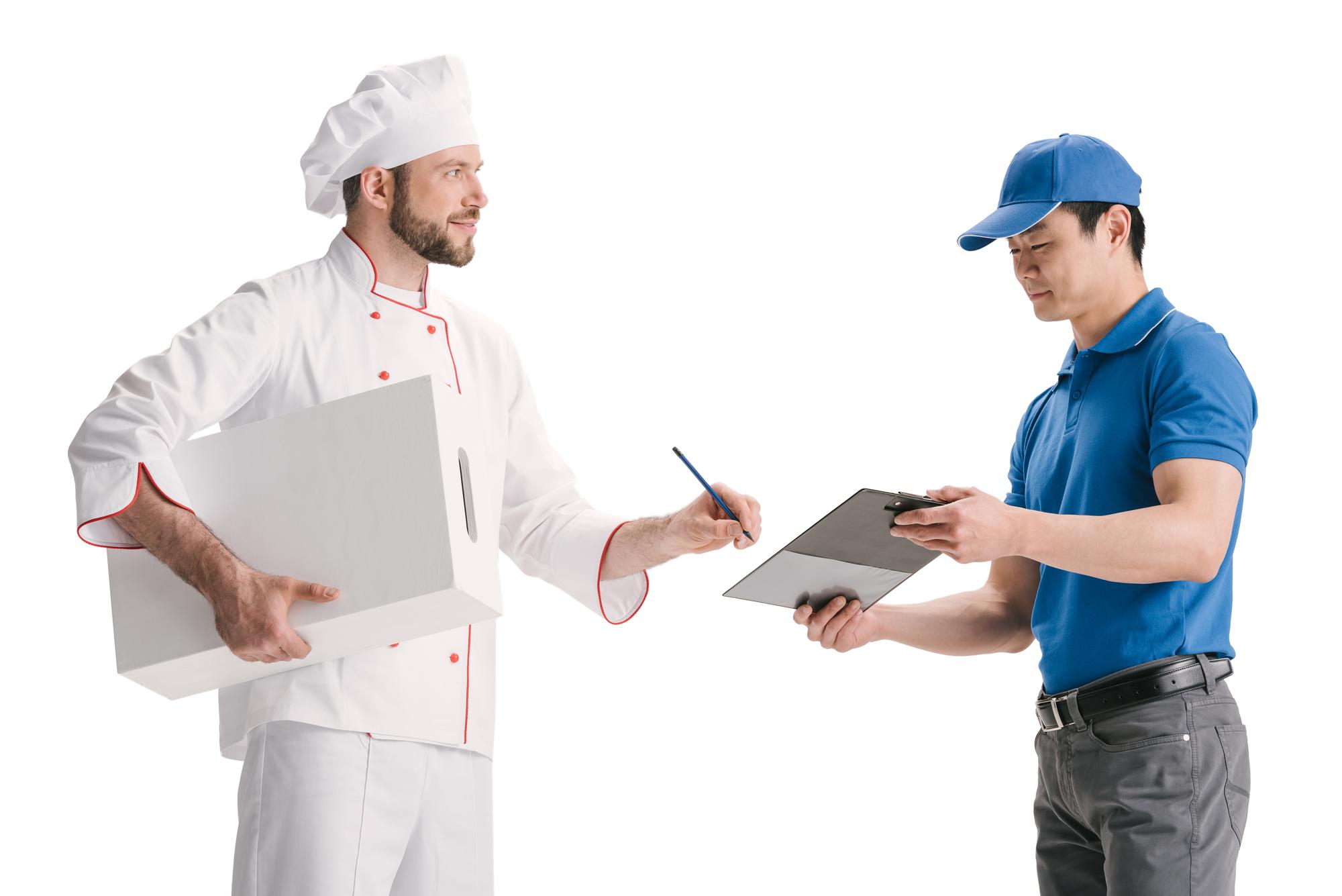 Chef and consultant discussing menu plans